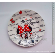 Meilleure qualité Plaque latérale en céramique de Minnie Mouse, assiette personnalisée en céramique